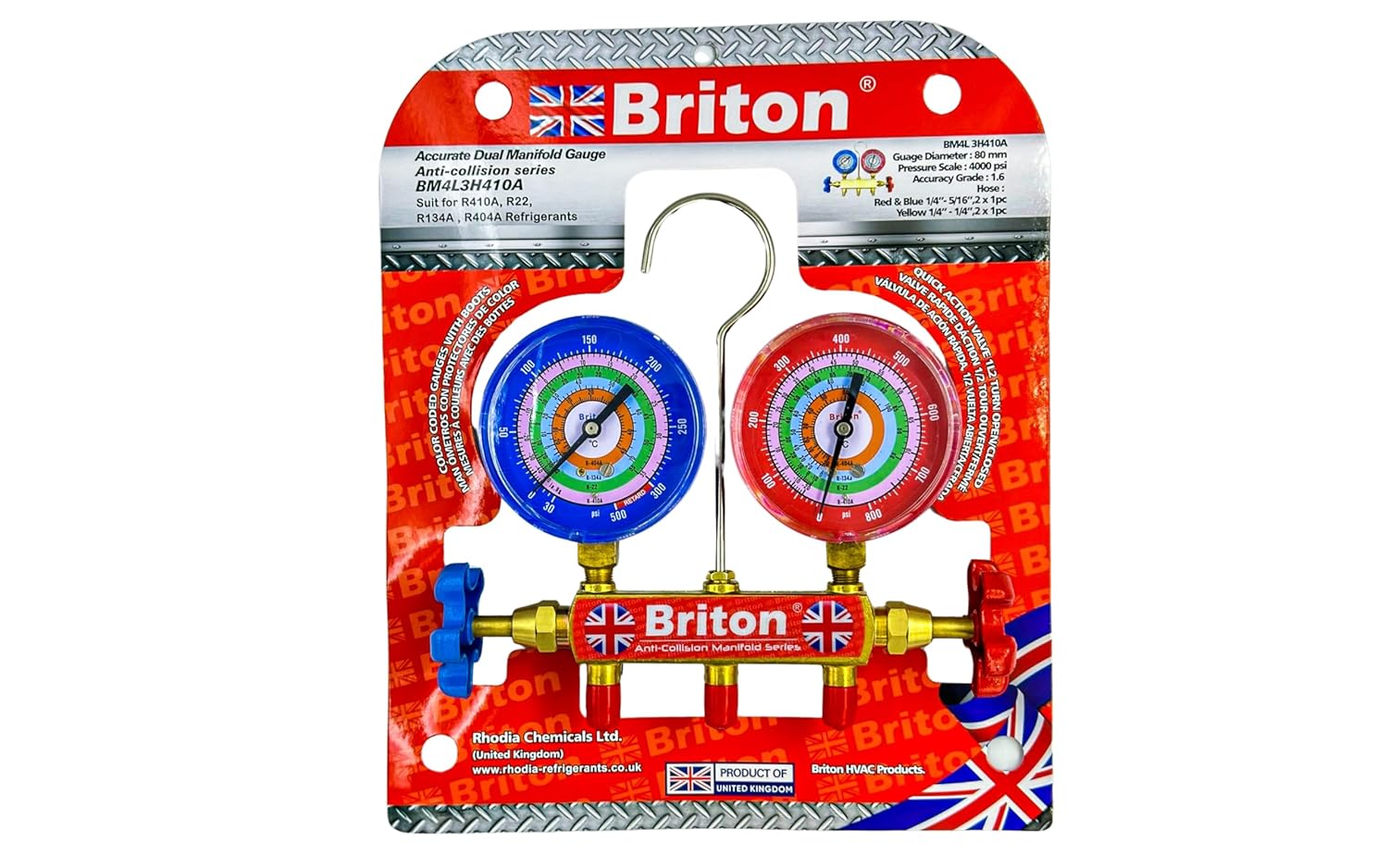 3 Way AC Diagnostic Manifold Gauge Set - Freon Charging Kit for R134A R410 R22 R404 - Includes 4 Hoses (6ft) 2-2 Yellow, 1 Red & 1 Blue