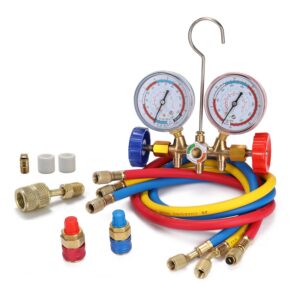 3 Way Refrigerant Gauge AC Diagnostic Manifold Freon Gauge Set for R134A R12 R22 R502 Refriger with Couplers and Acme Adapter