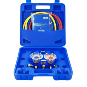 Double Gauge valve VMG-2-R22, R404A,R407C,R134a,R22, Manifold Gauge Set, Sight glass, 3-120 CM Hoses And Standard 1/4 Inch Fittings