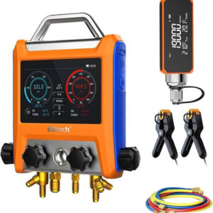 Elitech Digital 4 Valve Manifold Gauge HVAC with Refrigerant Hoses, Vacuum Gauge Micron Gauge, Thermometer Clamps, OTA Upgrade, Wireless APP Control, EMG-40VPro