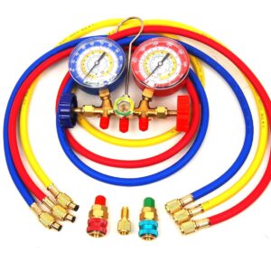 Hoteche R12 R22 R134a R404a Manifold Gauge Set 3" Gauge HVAC A/C Charging Service 59 in. Long Hose CA-HD85