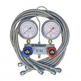 Mastercool 55661-A 2-Way Aluminum Piston Valve Manifold with 60" steel braided hoses, R744