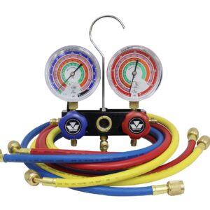 MASTERCOOL (57161 Black Aluminum R410A, R22, R404A 2-Way Manifold Set with 3-1/8" Gauges, 3-60" Hoses and Standard 1/4" Fittings, Blue