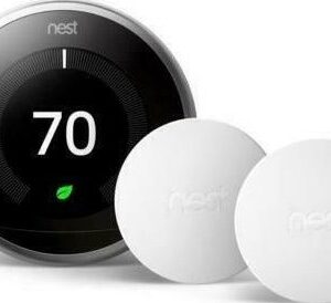 Nest Learning Smart Wi-Fi Thermostat 3rd Gen + 2 Temperature Sensors, Built-In Lithium Ion Battery, Energy History Tracking, Intuitive Scheduling, Com