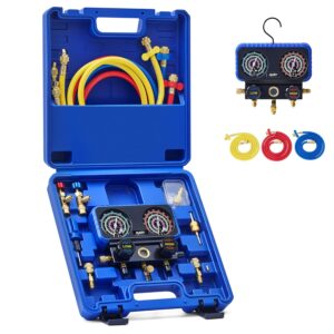Orion Motor Tech R410a Manifold Gauge Set With 3 Hoses, Safety Valves, Adapters, Universal Can Tap, AC Recharge Kit