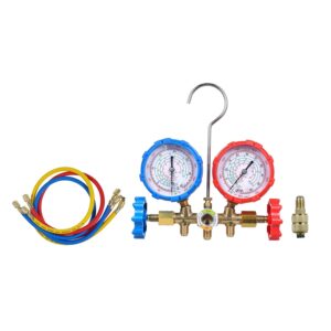 Pepisky AC Gauges, AC Manifold Gauge Set for R134a R32 R22 R410A, 3 Way Automotive AC Gauge Set with Hoses Adapter