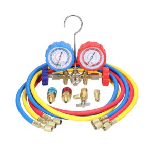 Pepisky Manifold Gauge Set A Conditioning Refrigerant Charging Tool Brass Dual-Valve Pressure Gauge with 5ft Hose Quick Coupler Adapters for R12R22R134aR502 Refrigerant