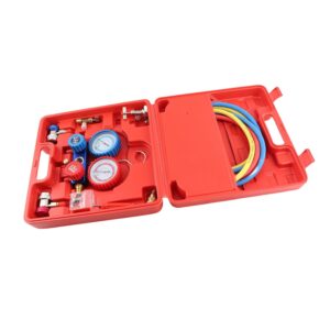 R134a Manifold Gauge Set, Durable Dual Gauges with Heavy Duty Hook, 5ft Charging Hoses for Automotive Air Conditioning System