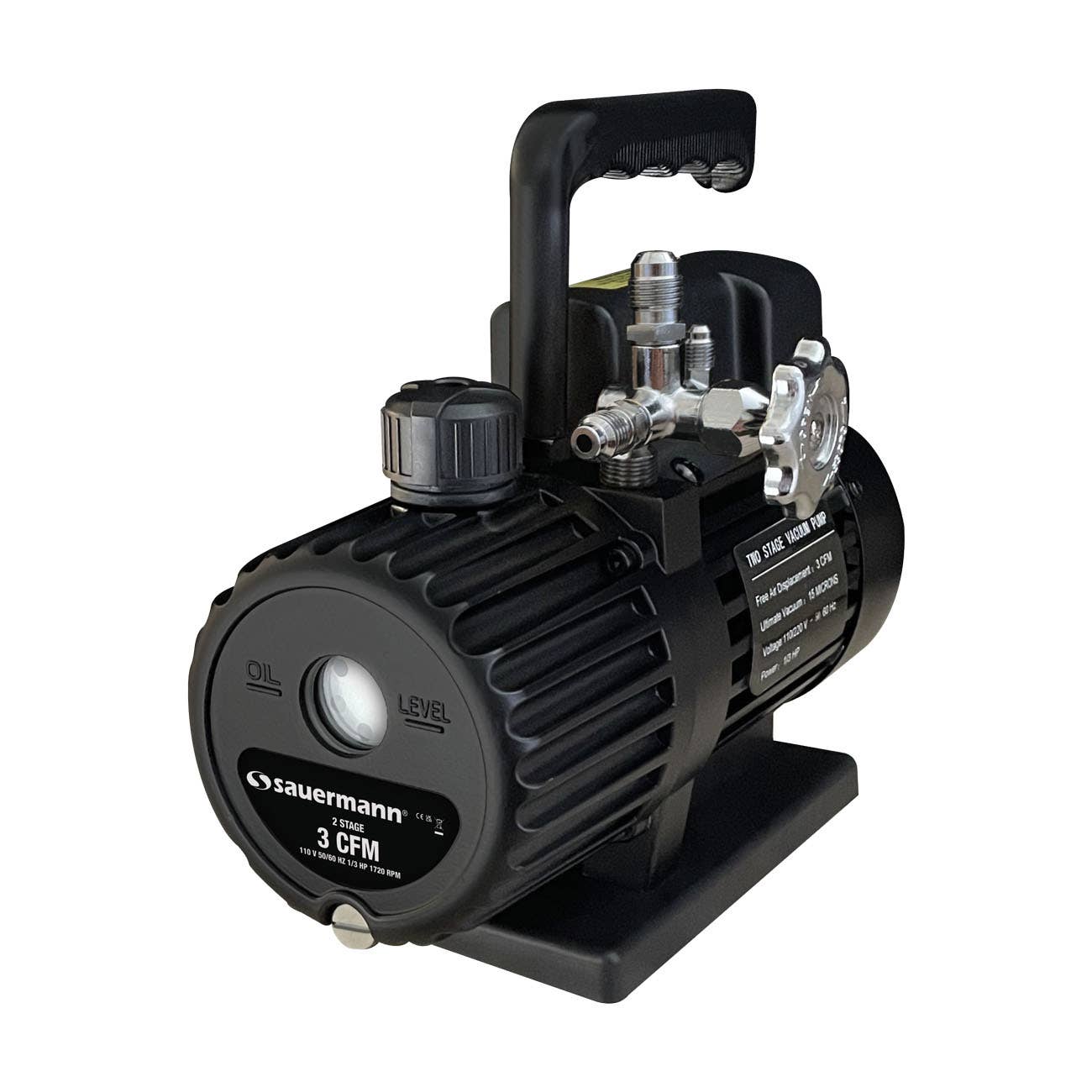 Sauermann Si-RVP1-110V (28155) 2-Stage Vacuum Pump with Manual Valve, A2L Compatible, 1/3 HP Motor, 3 CFM, 110V
