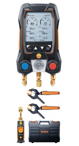 Testo 550s Smart Digital Manifold Kit with wireless temperature and vacuum probes, -14 to 870 psi
