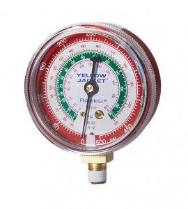Yellow Jacket 49053 Manifold Gauge, 2-1/2", red pressure, bar & MPa, R-410A °F and °C