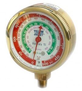 Yellow Jacket 49073 Heavy Duty Brass Manifold Gauge, 2-1/2" Brass pressure °C, R-134A/404A/407C