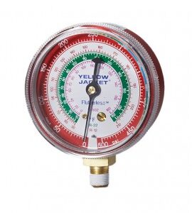 Yellow Jacket 49137 Dry Manifold Gauge, 3-1/8", red pressure, 0 to 800 psi, R22/404A/410A, °F