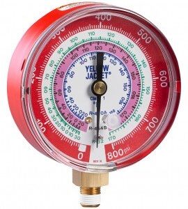Yellow Jacket 49147 Dry Manifold Gauge, 3-1/8", red pressure, MPa, R-32/410A, °C