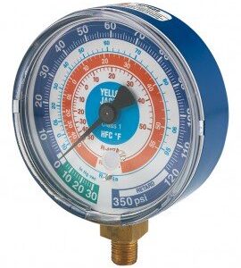 Yellow Jacket 49150 Dry Manifold Gauge, 3-1/8", blue compound, bar/psi, R-600a/600/290, °C