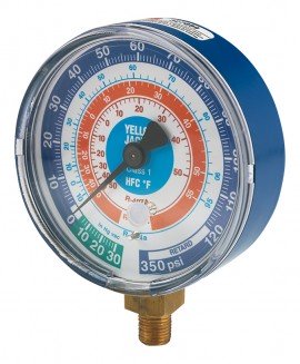 Yellow Jacket 49152 Dry Manifold Gauge, 3-1/8", blue compound, 30"-0-120** psi, R134a/404A/407C, °F