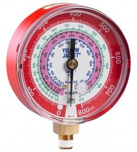 Yellow Jacket 49155 Dry Manifold Gauge, 3-1/8", red pressure, bar/psi/kPa, R32 gauge °F and °C