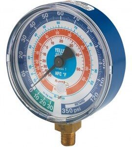 Yellow Jacket 49162 Dry Manifold Gauge, 3-1/8", blue compound, bar/psi/kPa, R1234yf, °F and °C