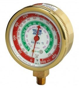 Yellow Jacket 49200 Heavy Duty Brass Manifold Gauge, 2-1/2", blue, 30"-0-120* psi, R-22/134A/404A