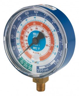Yellow Jacket 49232 Dry Manifold Gauge, 3-1/8", blue compound, bar/psi, R134a/404A/407C certified gauge °C