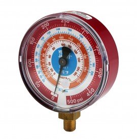 Yellow Jacket 49269 Dry Manifold Gauge, 3-1/8", red pressure, bar/psi, R22/134a/404A certified gauge °C