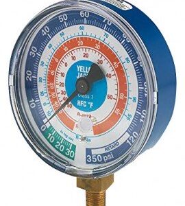 Yellow Jacket 49522 Gauge, 3-1/2" L/F, blue compound, 30"-0-116 psi (-1 to 8 bar), R134a/404A/407C °C